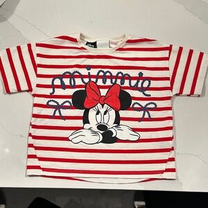Zara Red and White Striped Minnie Mouse Tee